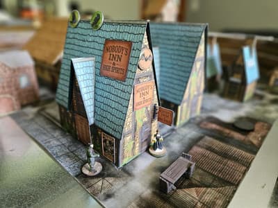 The magnetic foldable building, shown assembled and ready for play.